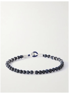 MIKIA Circle4 纯银银色,蓝 贝壳珠饰手链男