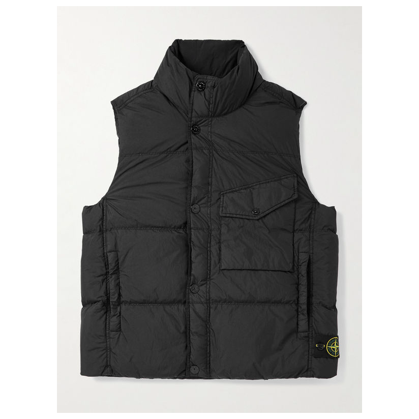 STONE ISLAND Logo-Appliqued Quitled Reps 件染褶皱羽绒背心