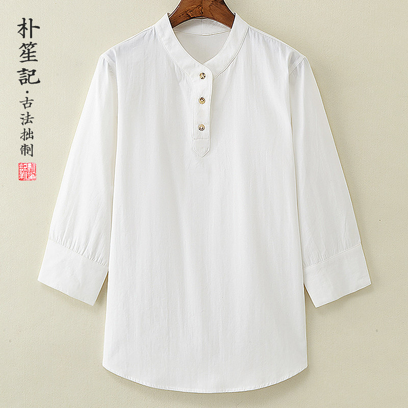 须江呤！原创纯棉t恤男士复古中国风薄简约上衣宽松七分袖居士服