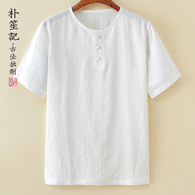 原创宽松亚麻中式t恤夏季纯麻衣