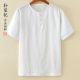 盘扣薄禅茶褂 上衣夏纯麻中式 东风破 原创亚麻t恤男简约宽松短袖