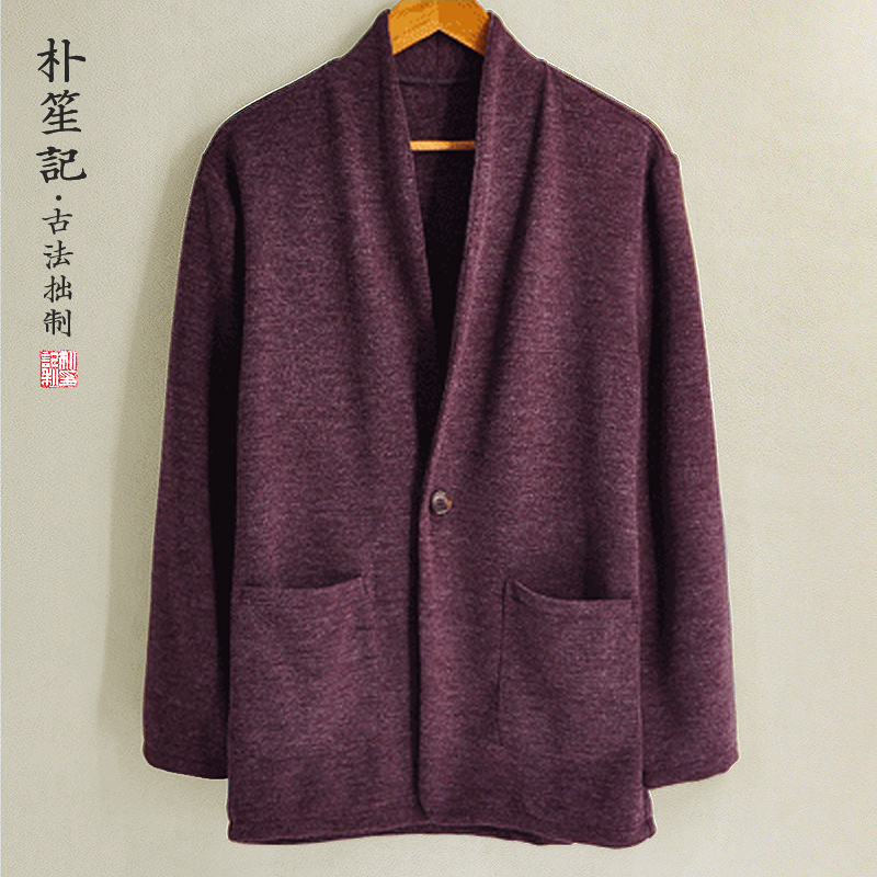 原创复古文艺春秋针织禅修男外套