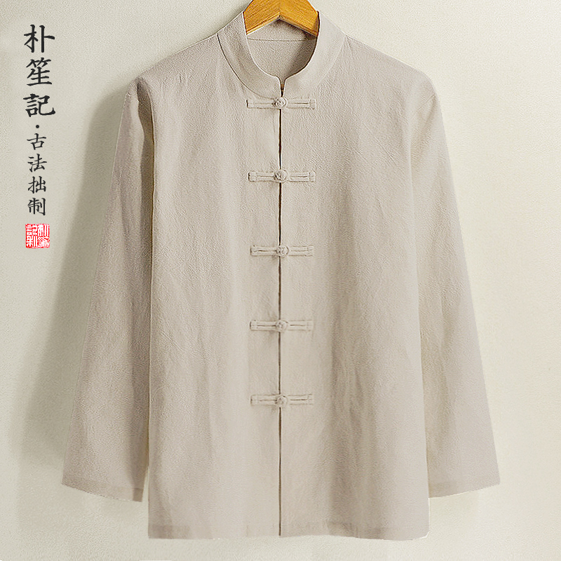 原创盘扣透气中式男亚麻打底衬衫