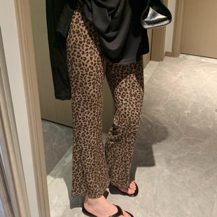 早春轻薄款小众火辣风复古豹纹裤女初夏垂感裤显瘦微型喇叭裤
