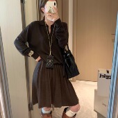 女 高腰百褶半身裙两件套套装 韩系老钱风气质polo长袖 针织衫