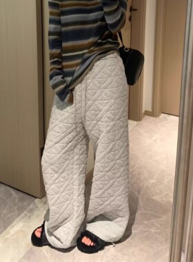 亏清！防寒夹棉遛弯裤女小众设计感菱格绗棉松紧腰直筒休闲卫裤