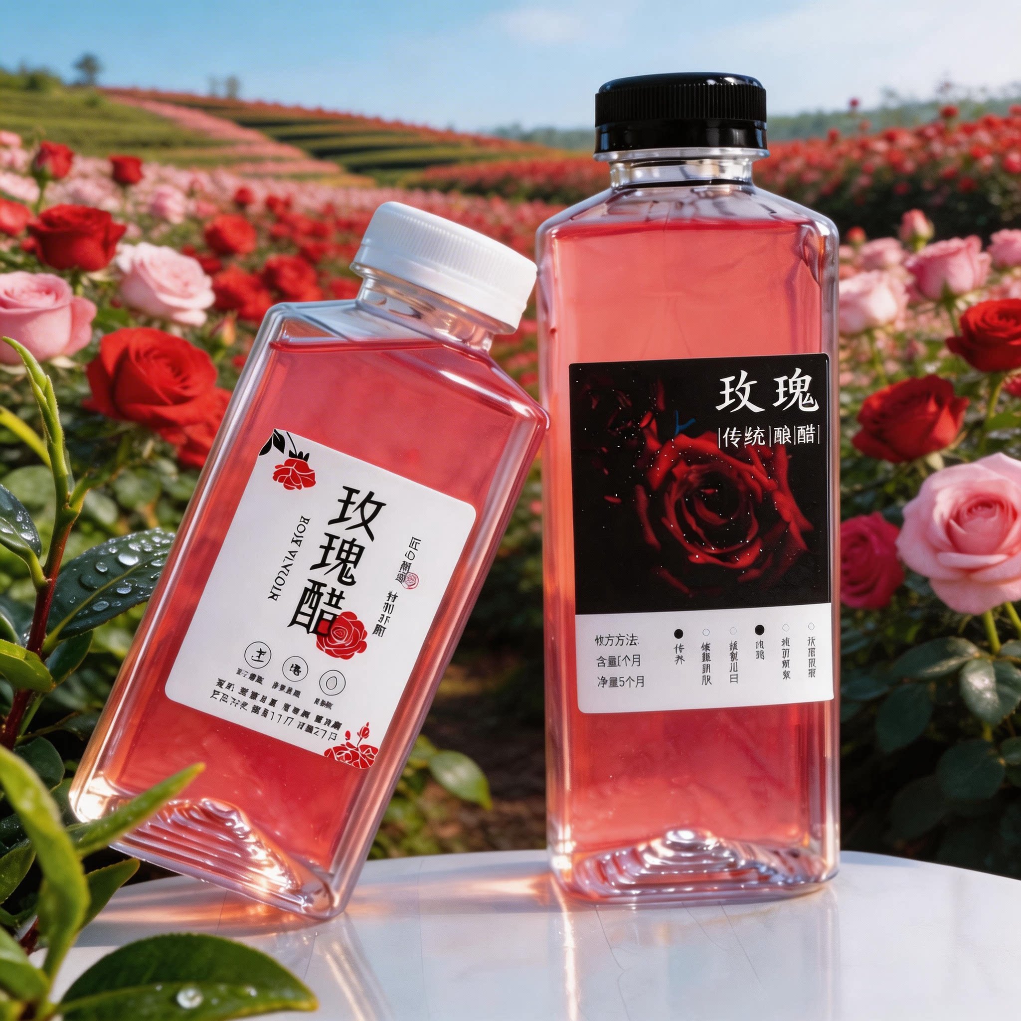 玫瑰花醋瓶子一次性塑料瓶家用醋瓶桑葚醋玫瑰醋瓶鲜榨果汁奶茶瓶图片