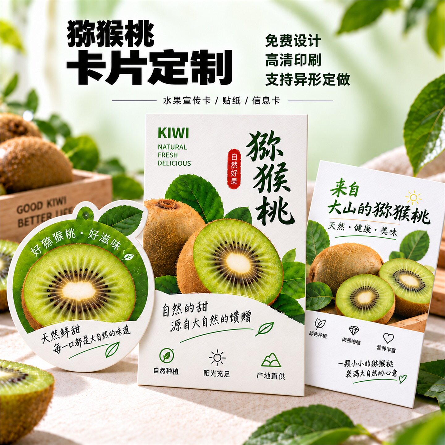 水果卡片定制猕猴桃售后卡创意设计保鲜储存果园异形硬卡纸名片