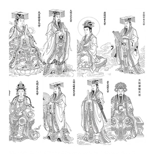 32天天帝传说人物绘画临摹参照稿 工笔画 古代人物画 纹绘 无色彩