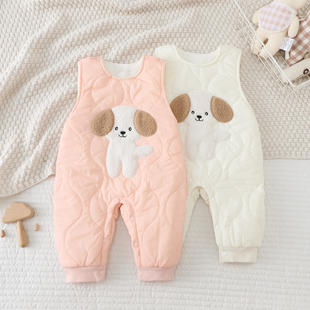 秋冬外穿 护肚棉裤 男女宝宝背带裤 小月龄按扣婴儿夹棉保暖连体裤