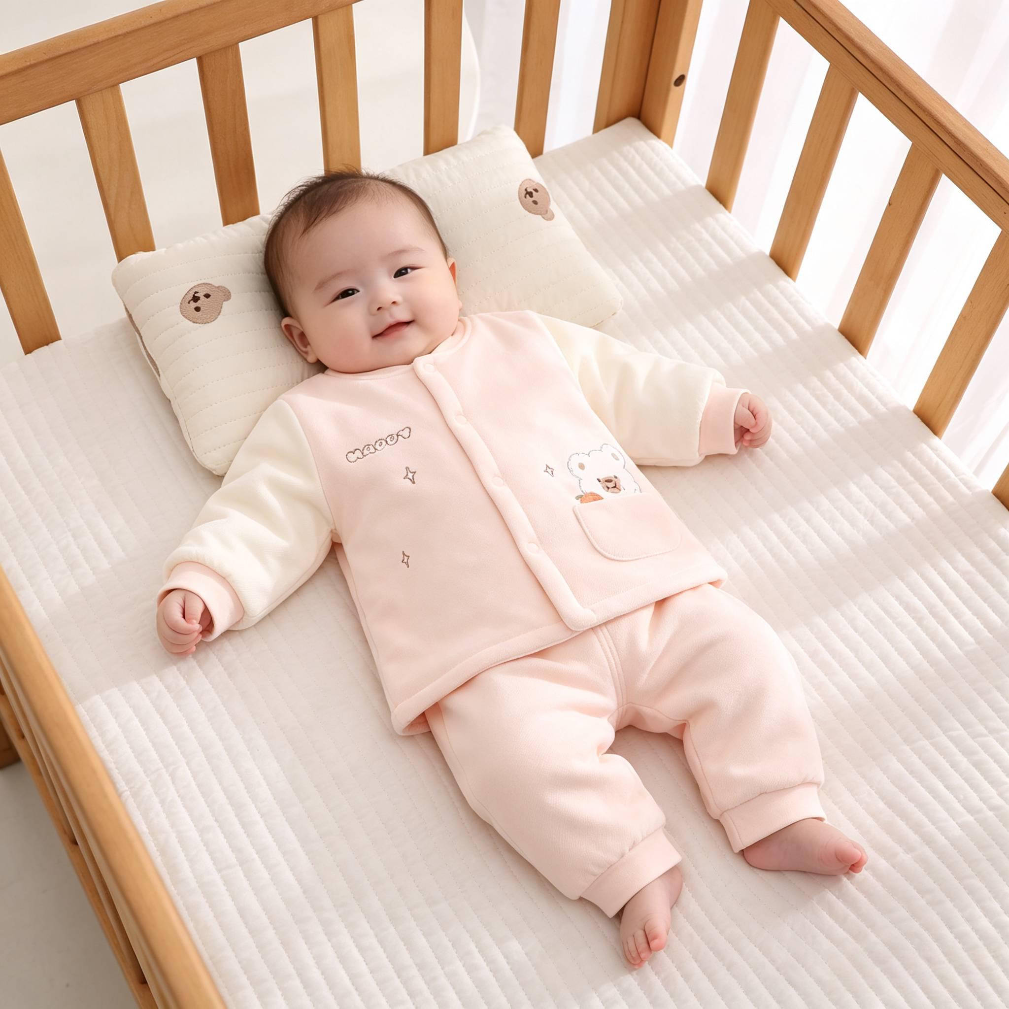 婴儿衣服秋冬夹棉分体套装保暖棉衣男女宝宝一岁棉服两件套冬装