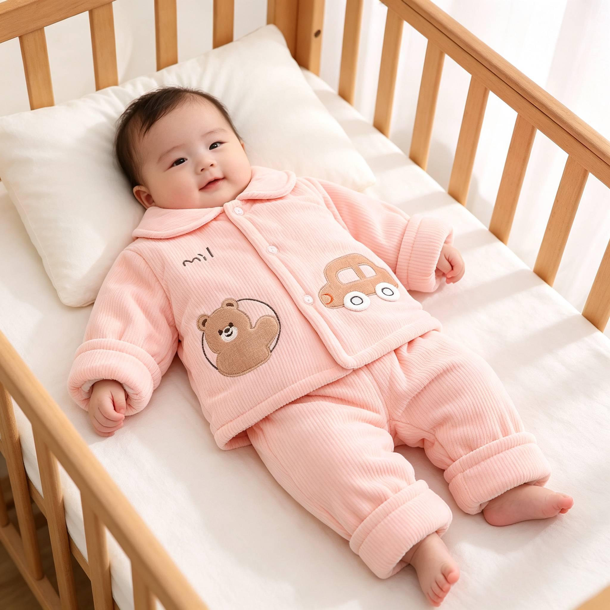 婴儿分体套装秋冬外穿男女宝宝夹棉保暖棉衣棉裤两件套冬装外出服