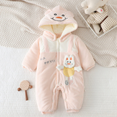 宝宝连体衣冬加厚外出婴儿加绒加棉超萌连体棉衣连帽爬服抱衣冬装