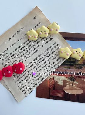 TOUCHVOSS 韩国可爱少女桃心星星发卡ins奶油一字夹发饰儿童边卡