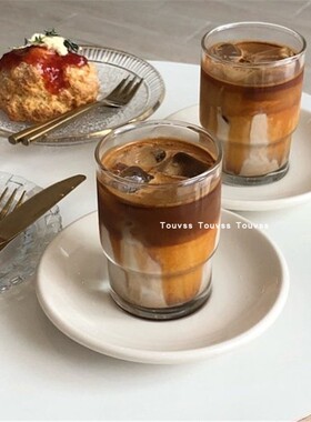 韩风ins咖啡杯玻璃冷饮杯奶昔杯冰美式咖啡杯拿铁玻璃杯热水杯