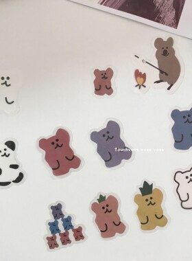 韩国ins软糖小熊卡通pvc防水手账粘贴纸半透明Airpods装饰封口贴