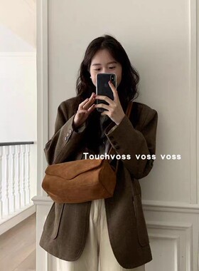 TOUCHVOSS 诺丁山的秋天 小众质感复古简约棕色绒面单肩斜挎包