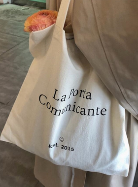 韩国小众品牌ins同款字母印花单肩包坯布袋单肩环保购物袋