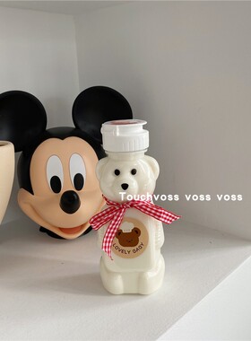 韩国ins风可爱小熊吸管杯少女心简约透明水杯随手杯便携送吸管