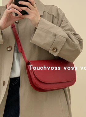 韩国秋冬新款圣诞红单肩腋下包ins简约女包休闲复古斜跨马鞍包