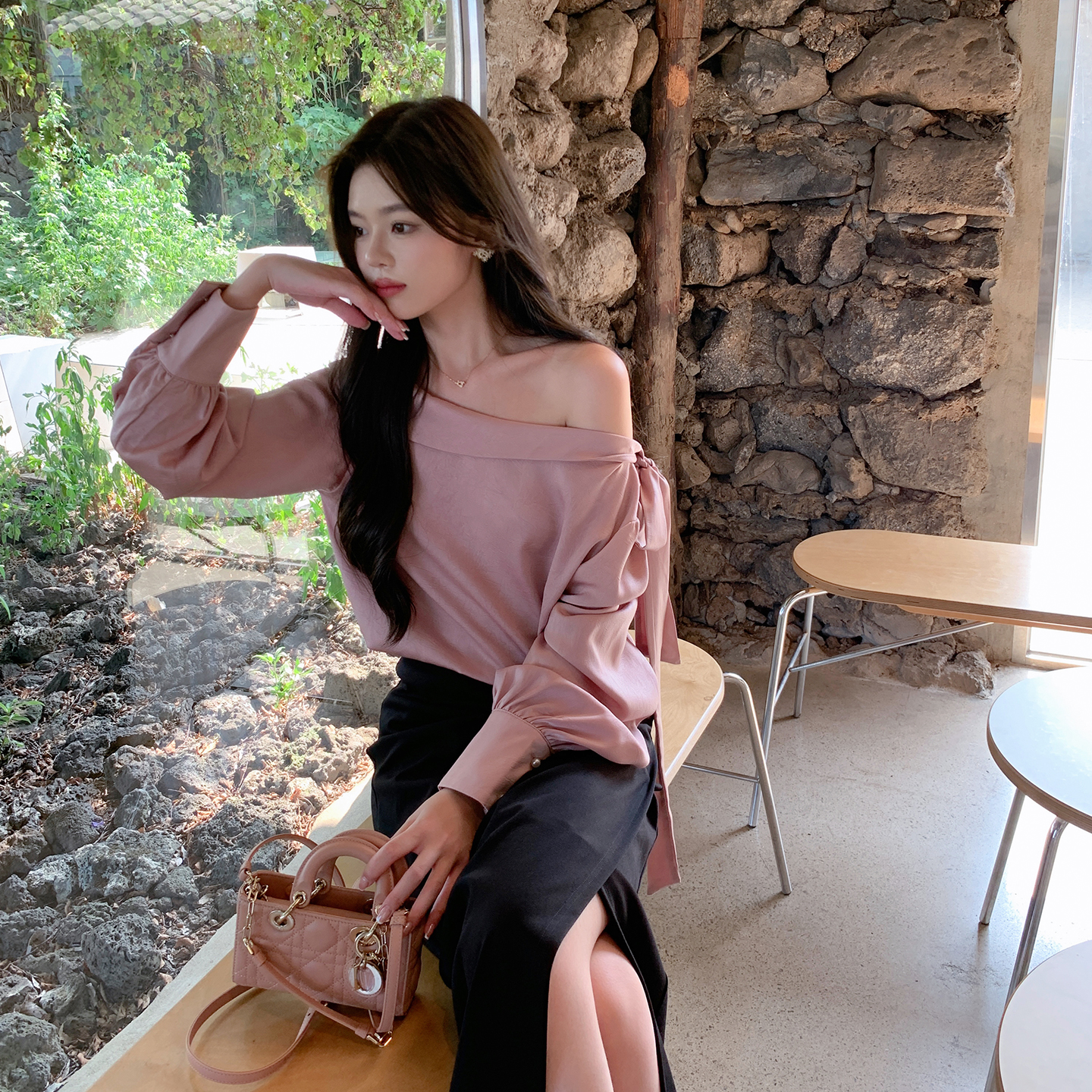 ByYou 冬季新款黑色西装半身裙长款侧边开叉包腿裙高腰修身包臀裙