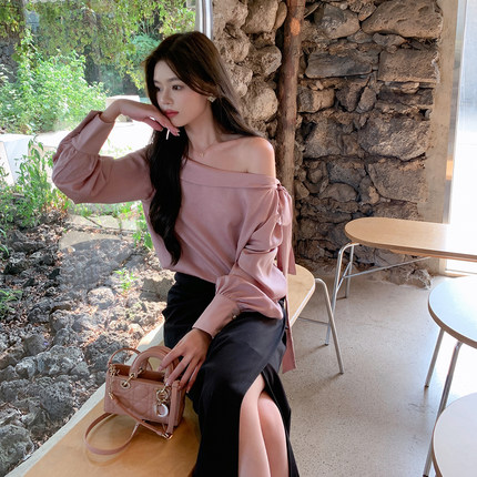 ByYou 秋季新款气质黑色西装半身裙侧开叉高腰包臀裙显瘦a字长裙