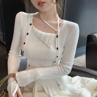 新款 春季 设计感内搭打底衫 不规则软糯白色针织衫 ByYou 女修身 上衣