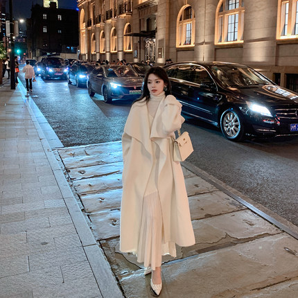 ByYou 冬季澳洲棉羊毛高端白色双面呢大衣女加厚长款羊绒毛呢外套