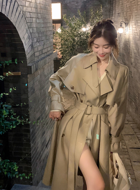 ByYou 春季新款高级感卡其色风衣外套女中长款收腰英伦风休闲大衣