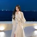 ByYou 收腰垂感英伦风休闲大衣 秋冬加厚夹棉白色风衣外套女中长款