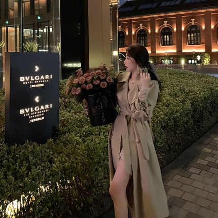 ByYou 2025秋季新款气质卡其色风衣女英伦风大衣长款收腰休闲外套