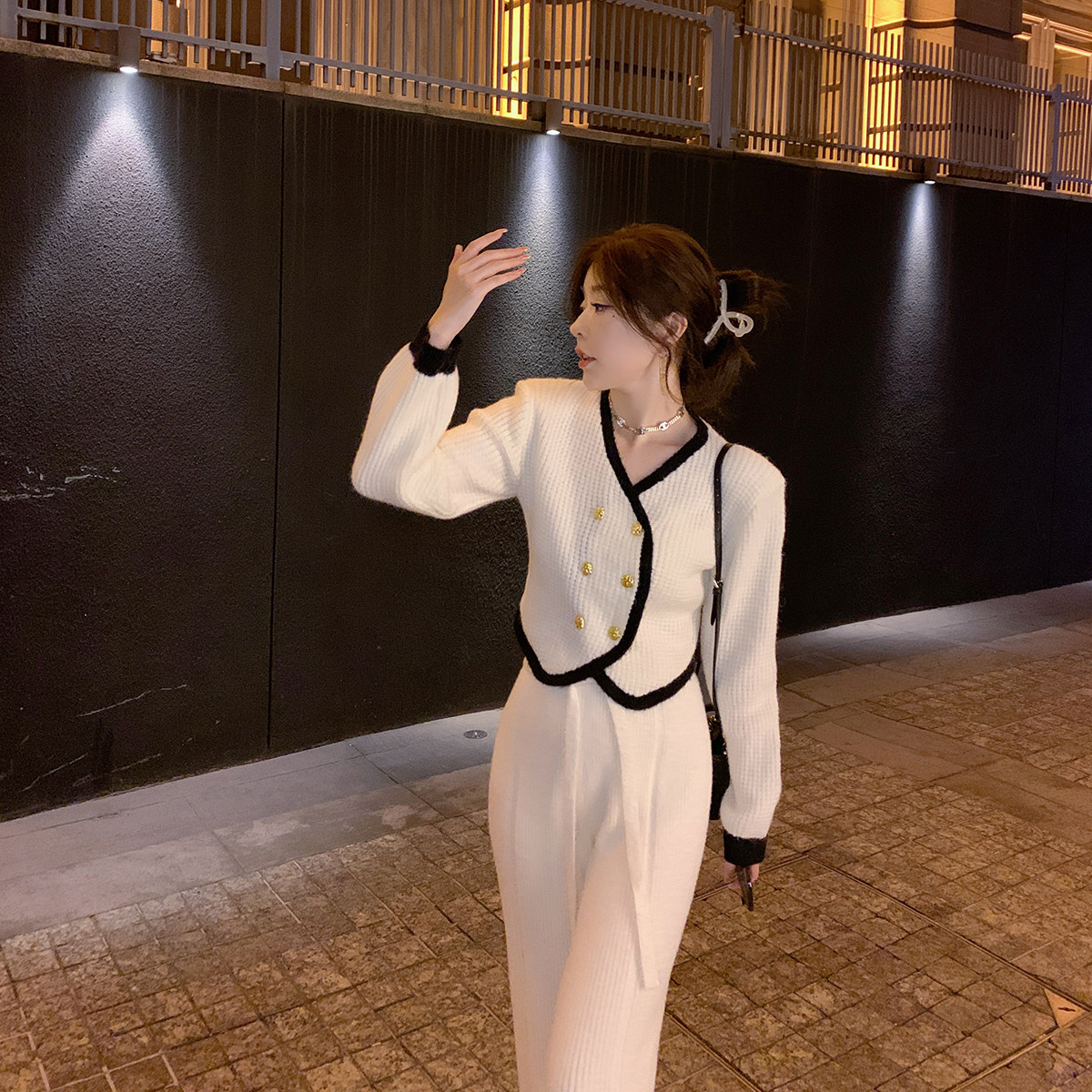 ByYou 春季新款白色小香羊毛毛衣外套女短款保暖修身针织开衫上衣