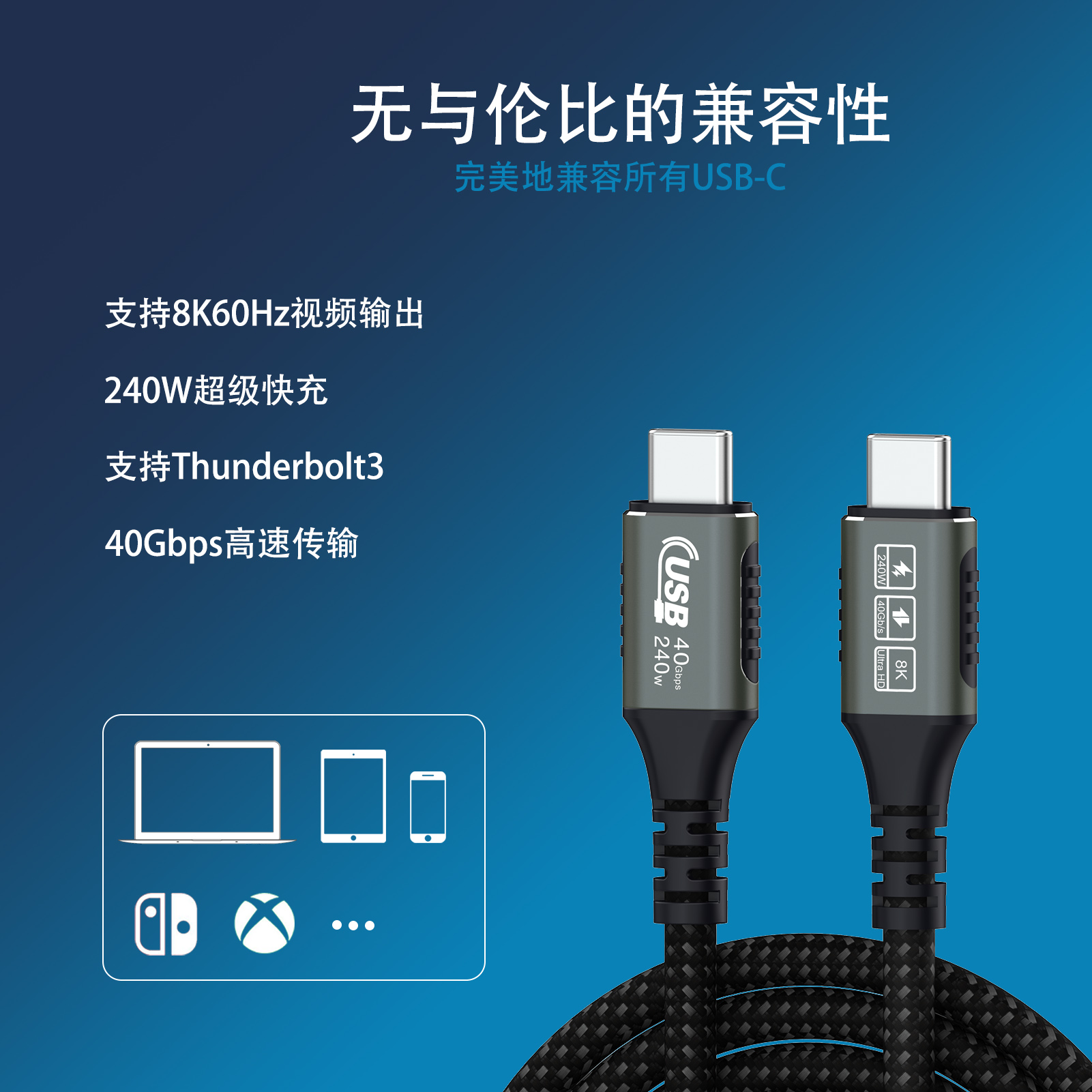 适用于罗技c1000e cc4900e摄像头接电脑双TypeC数据线 供电传输视