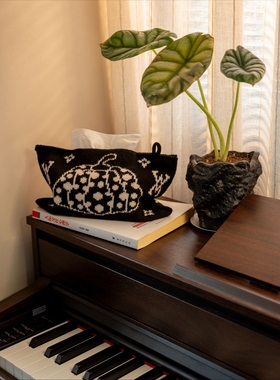 小众设计轻奢风针织黑金南瓜车载高级感桌面纸巾盒高颜值抽纸巾套