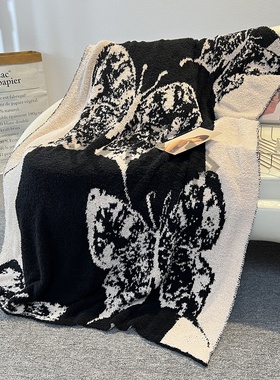 法式高级款蝴蝶沙发针织盖毯半边绒午休绒毯床上装饰软绵绒毯毛毯