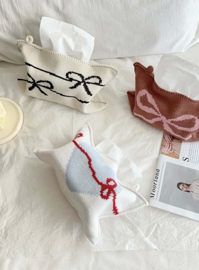 牛仔家 原创蝴蝶结纸巾盒针织纸巾包韩式芭蕾风可爱客厅桌面装饰