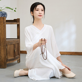 实拍2026新款 民族风棉麻禅意打坐练功服两件套国风瑜伽