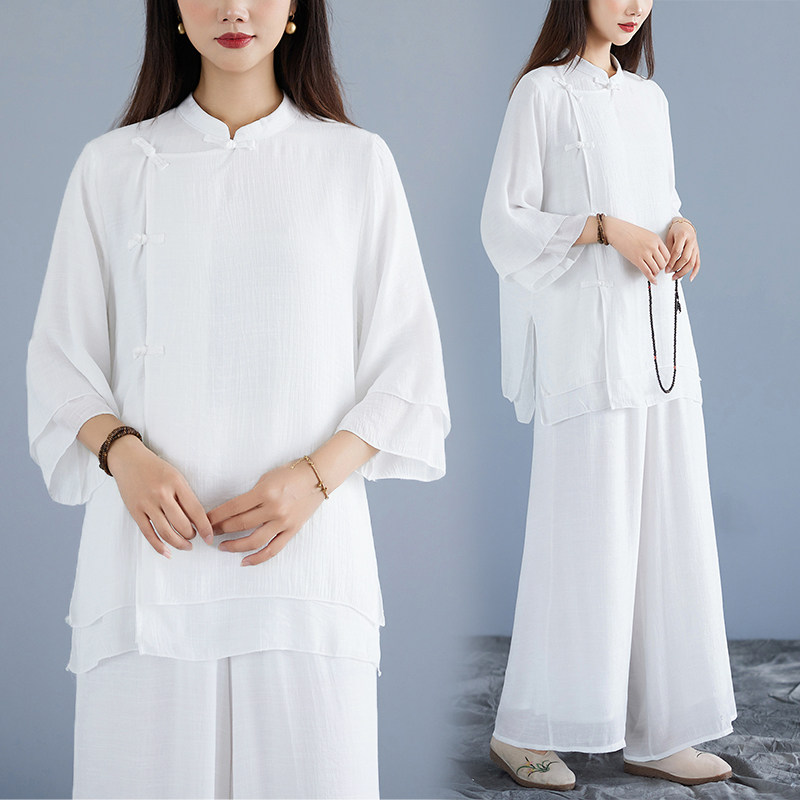禅修打坐服太极拳练功服春季复古棉麻禅意茶服瑜伽服套装