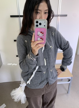 DT play 粉色毛线猫咪可爱少女质感韩国ins博主小众设计适用于iphone17promax/16/15苹果14/13手机壳保护套