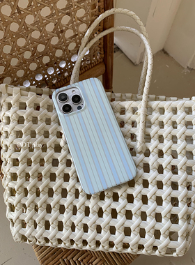 DT play 蓝色清新条纹少女配色磨砂韩国ins风小众博主高级适用于iphone16promax/15/14苹果13/12手机壳保护套