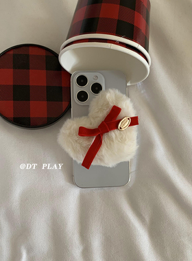 DT play 小众大毛绒红色蝴蝶结韩国ins博主小众新年氛围感手机气囊支架手机壳