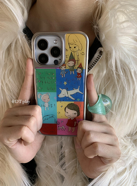 DT play Say Hello彩色方块插画女孩韩国ins风小众博主高级适用于iphone16promax/15/14苹果13手机壳保护套