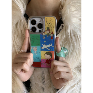 Hello彩色方块插画女孩韩国ins风小众博主高级适用于iphone16promax Say 14苹果13手机壳保护套 play