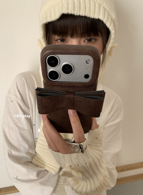 DT play 疯马纹高级皮质蝴蝶结支架韩国ins博主小众设计适用于iphone17promax/16/15苹果14/13手机壳保护套