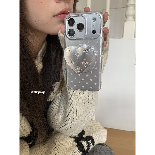 DT play 美丽日志银色星星爱心四芒星韩国ins博主小众设计适用于iphone17promax/16/15苹果14/13手机壳保护套