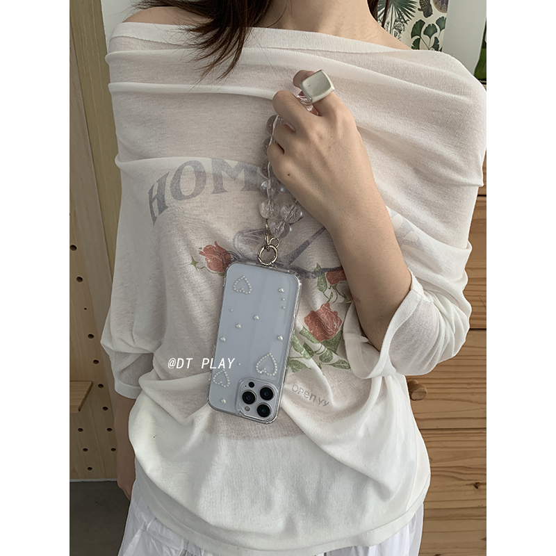 DT play 白色爱心珠光简约透明腕带高级韩国ins风小众女适用于iphone17/16promax/15/14苹果13手机壳保护套