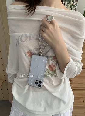 DT play 白色爱心珠光简约透明腕带高级韩国ins风小众女适用于iphone17/16promax/15/14苹果13手机壳保护套