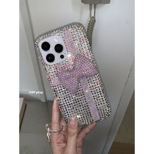 DT play bling粉色闪闪蝴蝶结公主韩国ins博主小众设计适用于iphone17/16promax/15苹果14/13手机壳保护套