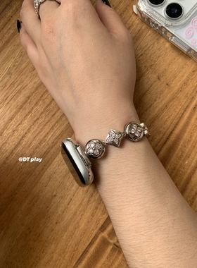DT play 银色四叶草适用于苹果iwatchS11S10表带applewatchs9/s8