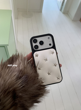 DT play 时髦皮质金属铆钉色彩入侵韩国ins博主小众设计适用于iphone17promax/16/15苹果14/13手机壳保护套